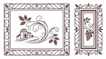 A set of decorative frames with vines and grapes vector