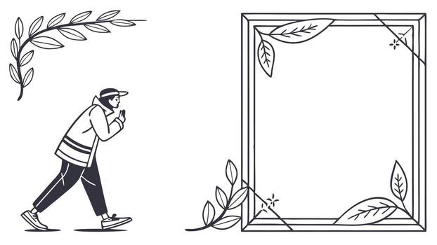 A man is walking in front of a frame with leaves vector