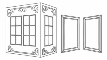 A drawing of a window with a door and a window vector