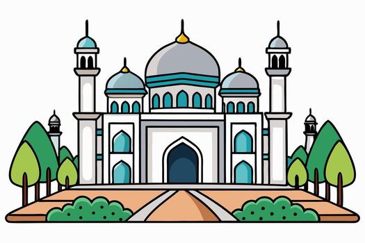 A mosque with a tower and a path vector