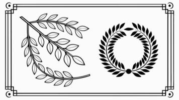 A set of laurel wreaths and leaves in a frame vector