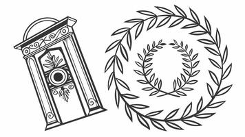 A drawing of a door and a laurel wreath vector