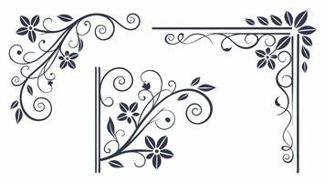 Four decorative corner frames with flowers and leaves vector