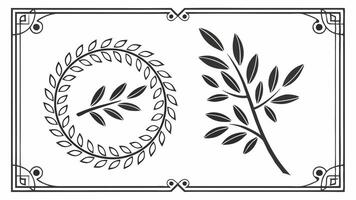 Two black and white images of leaves and a frame vector