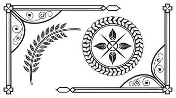 A set of decorative elements, including a leaf, a wreath and a star vector