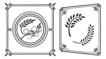 Two black and white images of a frame and a leaf vector