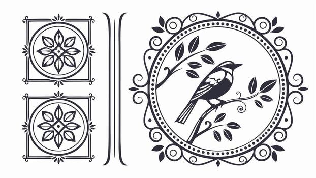 Bird on a branch in ornate frame vector