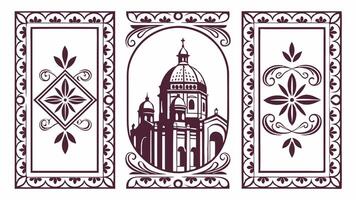 A set of decorative frames with a church in the center vector