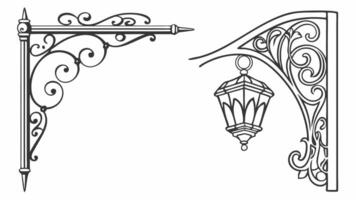 A black and white drawing of a lamp post and a sign vector