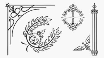 A set of decorative elements, including a crown, a wreath, and a scroll vector