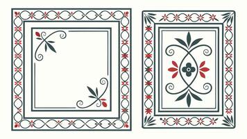 Two decorative frames with red and green flowers vector