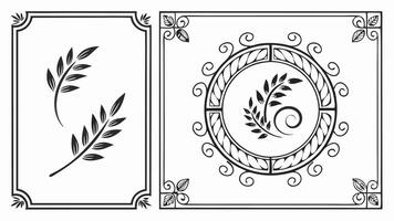Set of decorative frames and leaves illustration vector