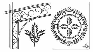 A set of decorative elements, including a cross, wheat and a leaf vector