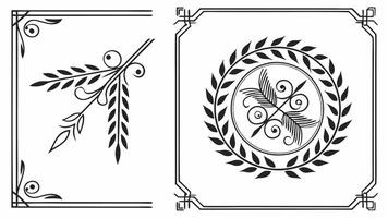 Set of decorative frames and leaves vector