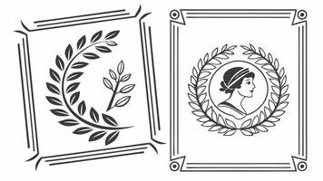 Two frames with a woman and laurel wreath vector