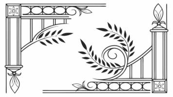 A black and white drawing of a decorative arch vector