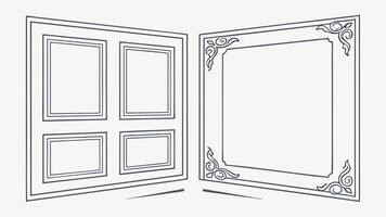 An open door with a frame and a window vector