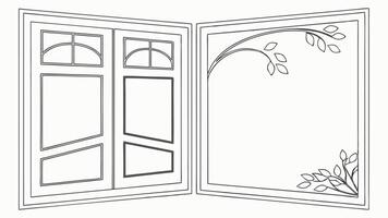 An open window with a leaf design on it vector