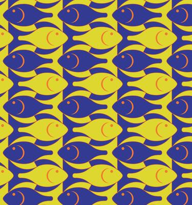 Watercolor texture fish seamless pattern blue color fish Pattern.