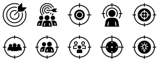 Target Icon Set Focused Solid Style Collection for Goal Setting and Achievement vector