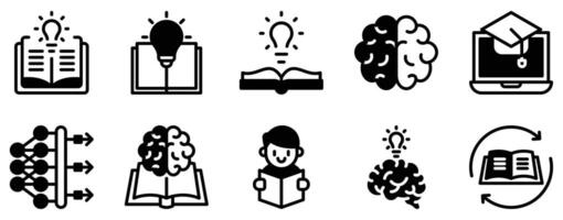 Learn Icon Set Enlightening Solid Style Collection for Knowledge and Education vector
