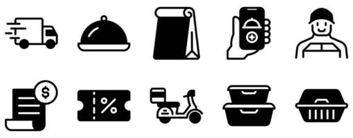 Food Delivery Icon Set Convenient Solid Style Collection for On-Demand Dining vector