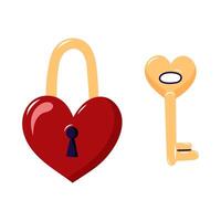 Heart shaped lock and key. Valentine's day element for design on white background. Isolated illustration. vector