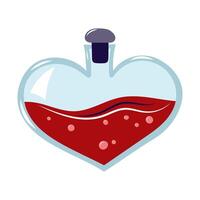 Heart shaped flask with red liquid. Valentine's day element for design on white background. Isolated illustration. vector