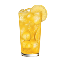 A glass of lemonade with ice cubes and a lemon slice png