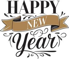 Happy new year vintage badge design with retro typography and ribbon elements perfect for banners, posters, and quality labels vector