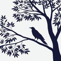 Silhouetted Crow Perched on a Tree Branch vector