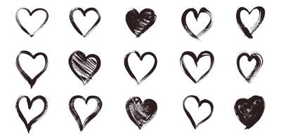 Collection of Hand Drawn Hearts with Grunge Effect. Cute doodle love sign isolated on white background. Scribble heart shapes drawn with markers and chalk vector