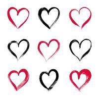 Grunge Collection of Hearts in Hand Drawn Style. Cute doodle love sign isolated on white background. Scribble heart shapes drawn with markers and chalk vector