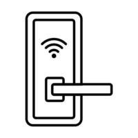 Wireless smart door lock system outline icon . Electronic wireless door for graphic design, logo, web site, social media, mobile app, ui illustration vector