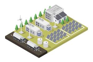 Turbine and solar cell isometric vector