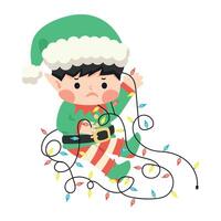 Tangled Elf with Christmas Lights vector