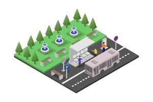 Bus stop isometric illustrated vector