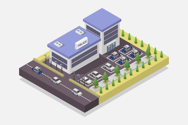 Police station isometric illustrated