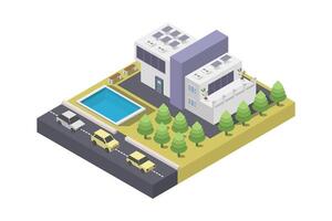 Modern house with solar panel isometric vector