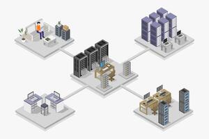 Data center isometric concept illustrated vector