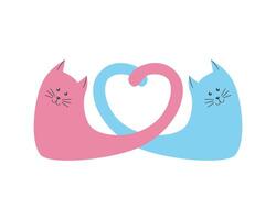 Heart shape from the tails of two cats in love, illustration for Valentines Day, on white background. vector