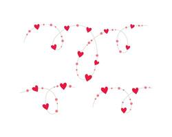 Beads with hearts and round beads, hearts on rope, serpentine with decor, design element for Valentines Day, declaration of love, wedding, romance. vector