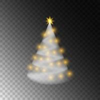 Christmas tree with smoke effect, glowing. White Christmas tree as a symbol of New Year celebration with yellow lights. Abstract illustration. vector