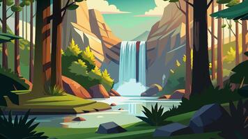 Illustration of a beautiful waterfall in the forest vector