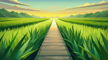 A cartoon illustration of a path leading to a green field vector