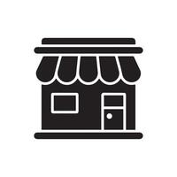 Minimalistic Black and White Shop Icon with Awning and Door vector