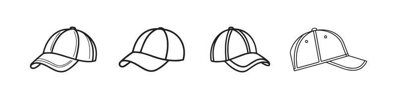 Baseball Cap Outline Collection in Different Angles vector