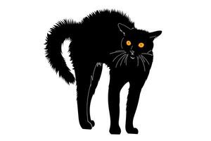 Angry, scared, aggressive black cat in cartoon style. Design element for posters, cards, textiles, logos vector