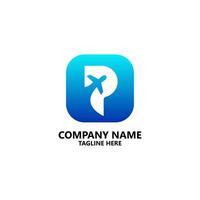 initial P with plane logo design vector