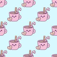 A pattern with a cup of coffee and a candy cane vector